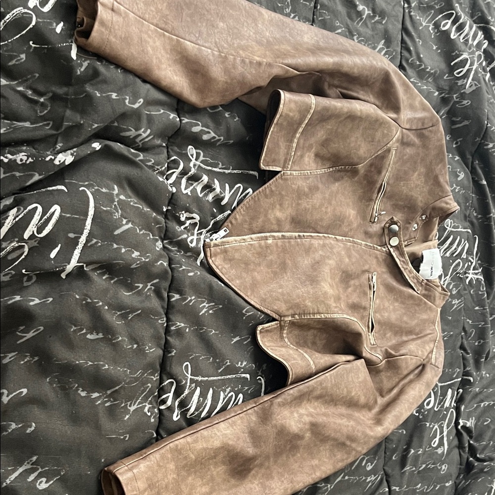 Fashion Nova Distressed Brown Leather Jacket